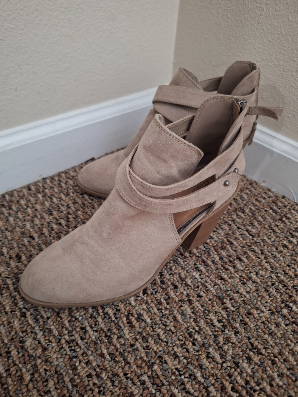 Maurices Taupe Suede Cutout Block Heel Booties